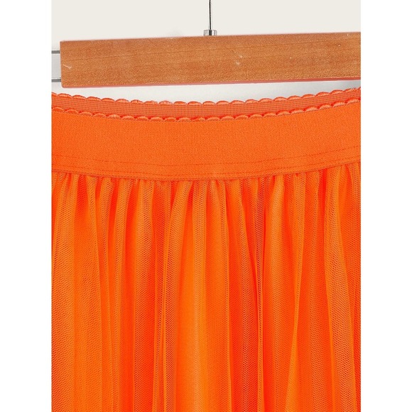 tulle tutu midi skirt Wide Waist Pleated Tulle Skirt tan brown nude - Picture 12 of 13